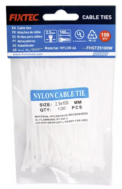 Tie Wrap 100 Unid 2.5x100mm Blanco