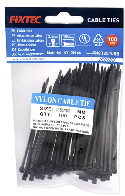 Tie Wrap 100 Unid 4.6x250mm Negro