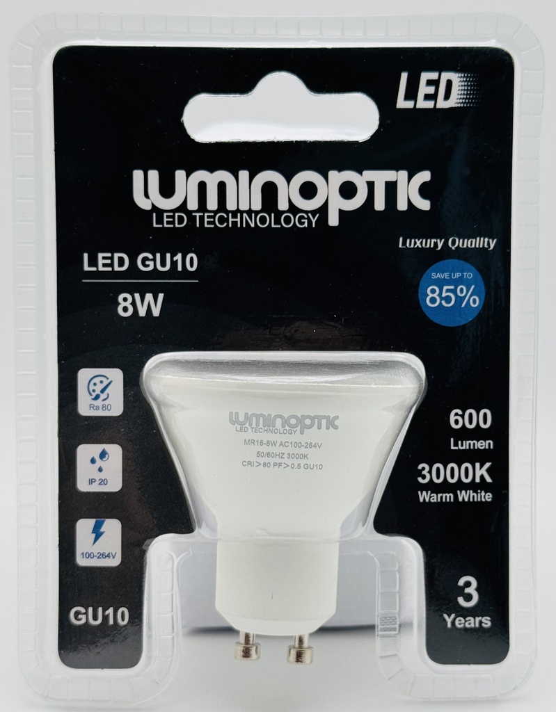 Bombillo Ojo de Buey 8W MR16/GU10 3000K  Blister