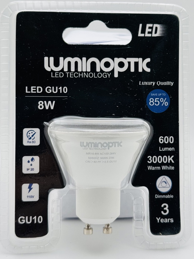Bombillo Ojo de Buey Dimeable 8W MR16/GU10 3000K  Blister