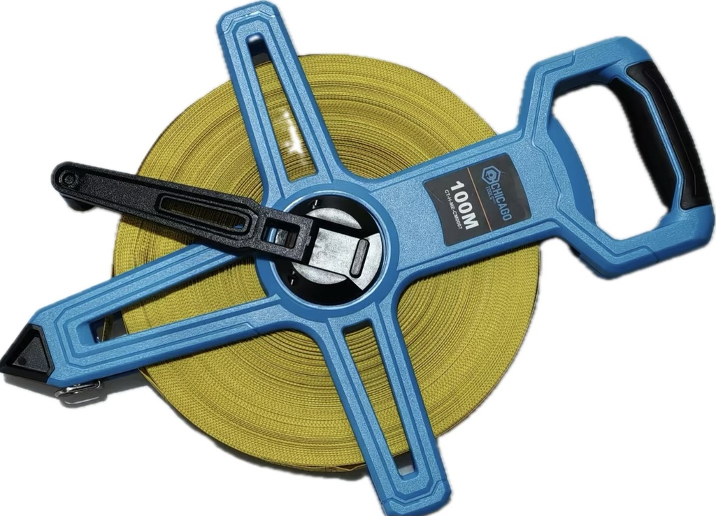 Cinta Metrica Chicago de Agrimensor en Fibra, 100M x 13mm ABS con Mango TPR Suave