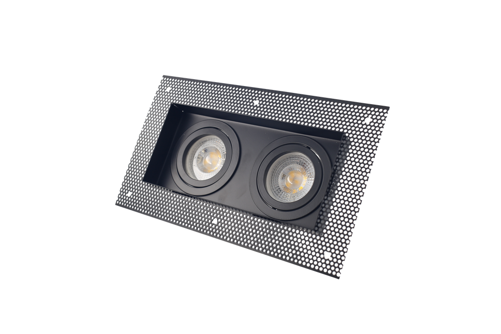 Ojo de Buey Doble, Rimless (escondido en plafon),Rectangular, Ajustable, MR16/GU10, Negro, 3000K Constr Aluminio, Bombillo Incl