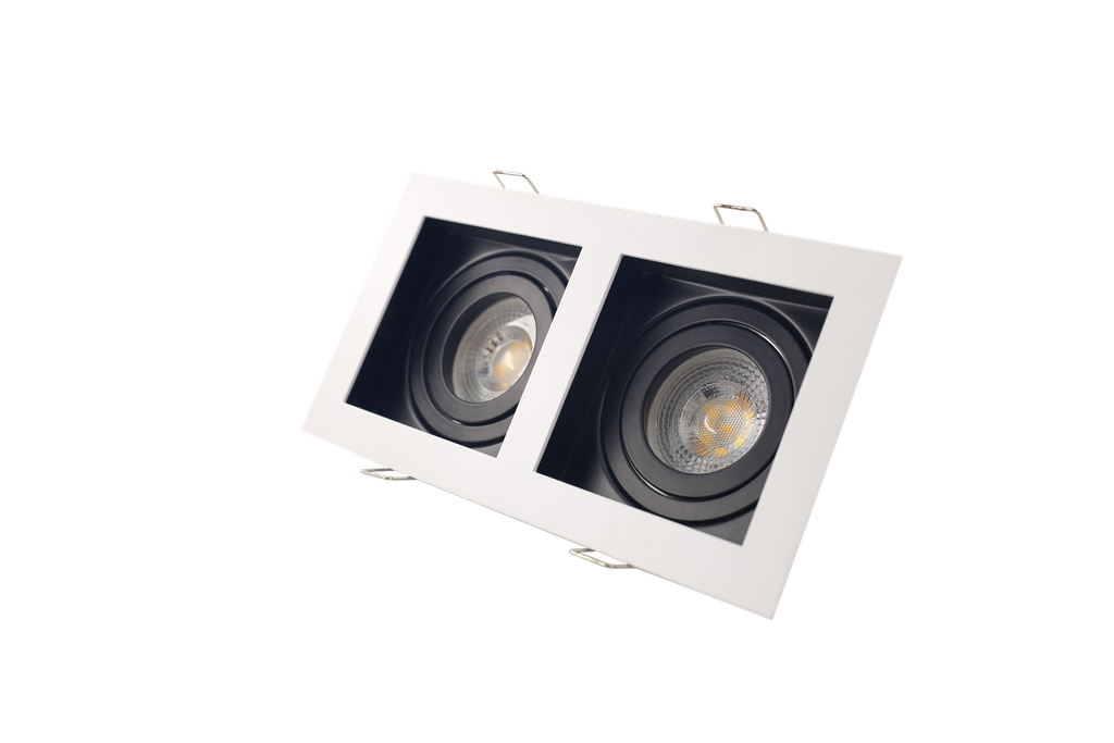 Ojo de Buey MR16/GU10, Rectangular Doble, Blanco/Int Negro, Ajustable IP20 3000K Constr Aluminio, Bombillo Incl