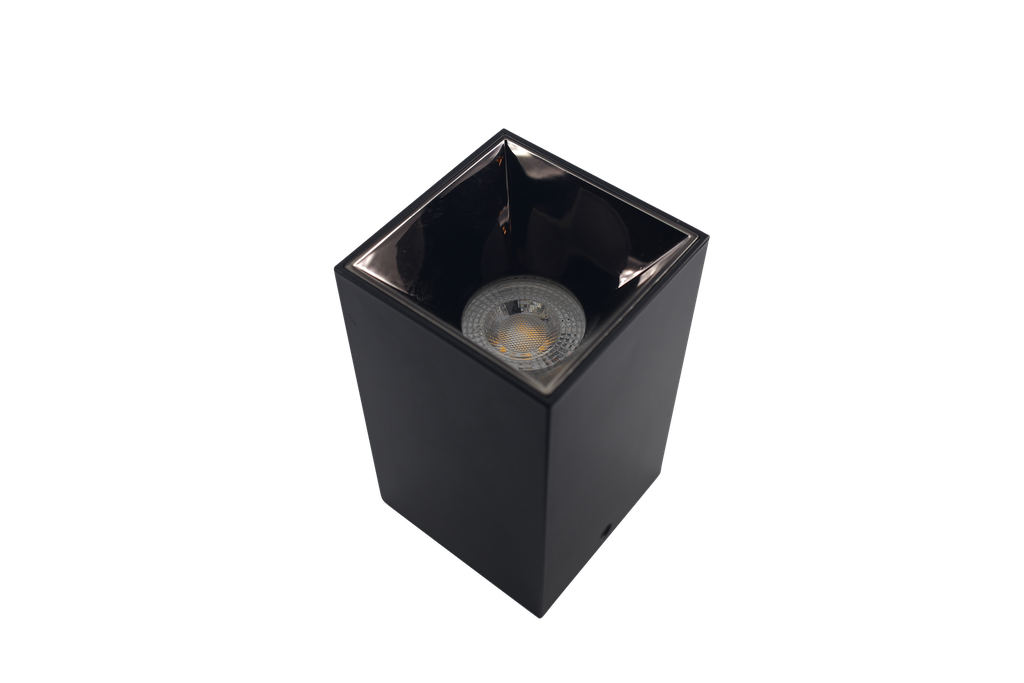 Ojo de Buey Superficie de Exterior, MR16/GU10 Cuadrado Negro 3000K Constr Aluminio, Bombillo Incl