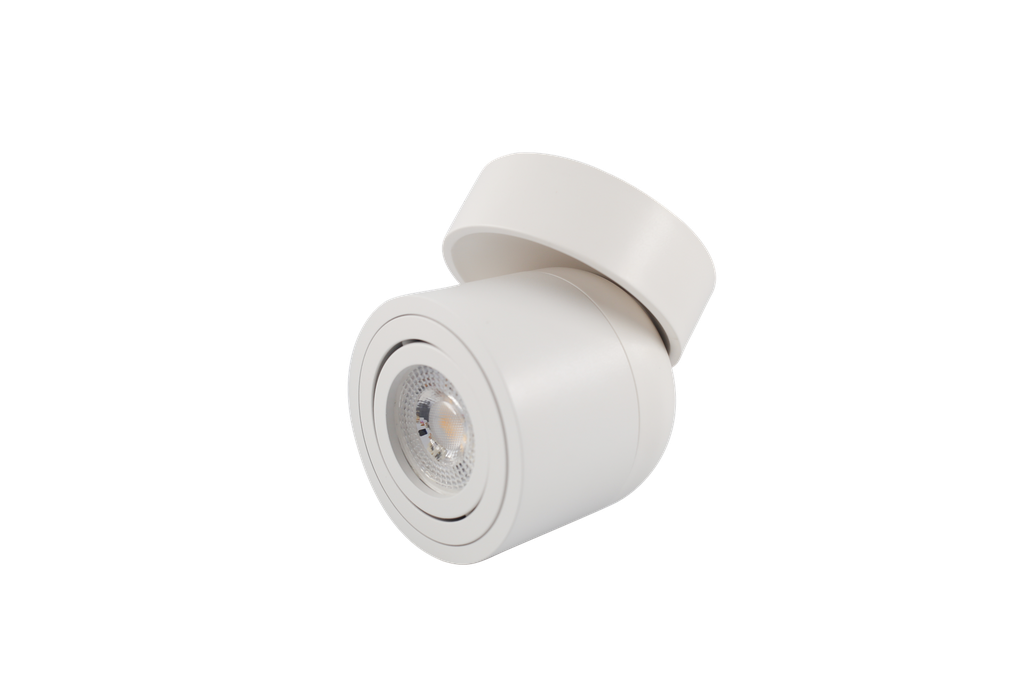 Ojo de Buey Superficie, Redondo, Ajustable, MR16/GU10, Blanco 3000K Constr Aluminio, Bombillo Incl