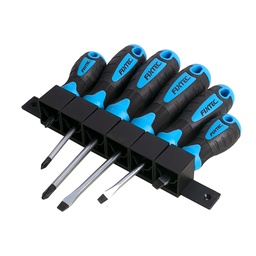 [10548] Set de 6 Destornilladores Cromo Vanadio Magnetico con Estante: SL6x38mm, SL5x75mm, SL6x100, PH1x75, PH2x38mm, PH2x100